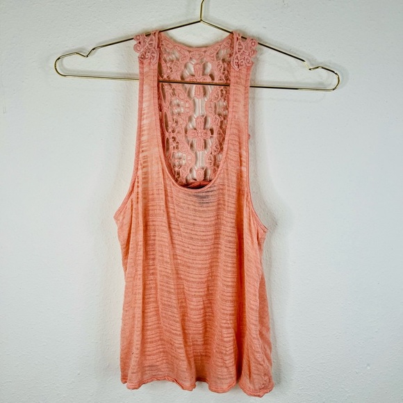 American Dream Women’s Small Coral Sleeveless Crochet Racerback Tank Top Boho - Picture 2 of 9